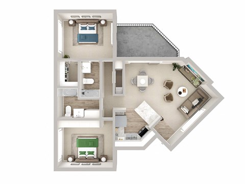 Floor plan for 2 beds, 2 baths, 1052 sqft